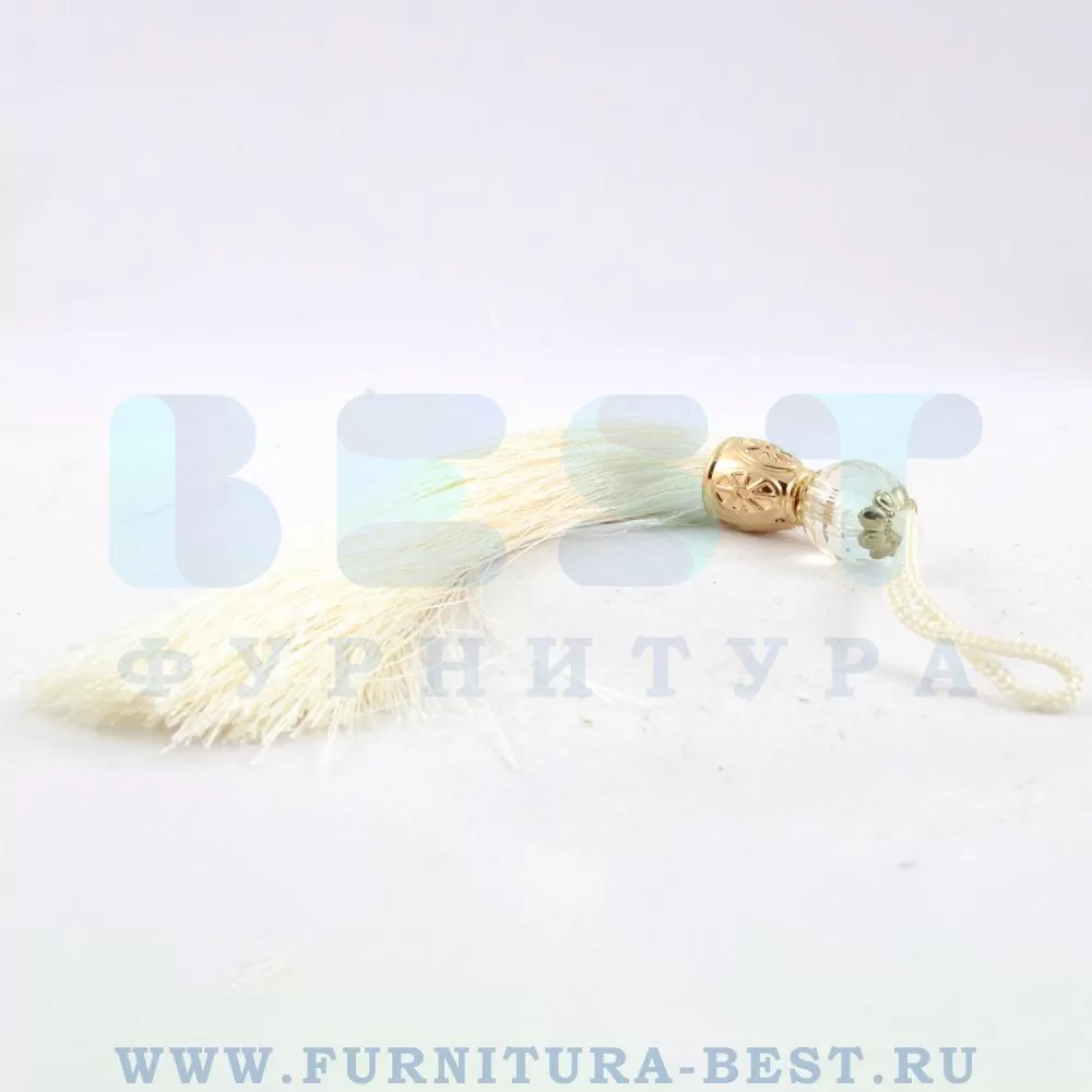 Кисточка для мебельных ручек, 150 мм, цвет белый/золото, арт. TASSEL-60-WHITE стоимость 150 руб.